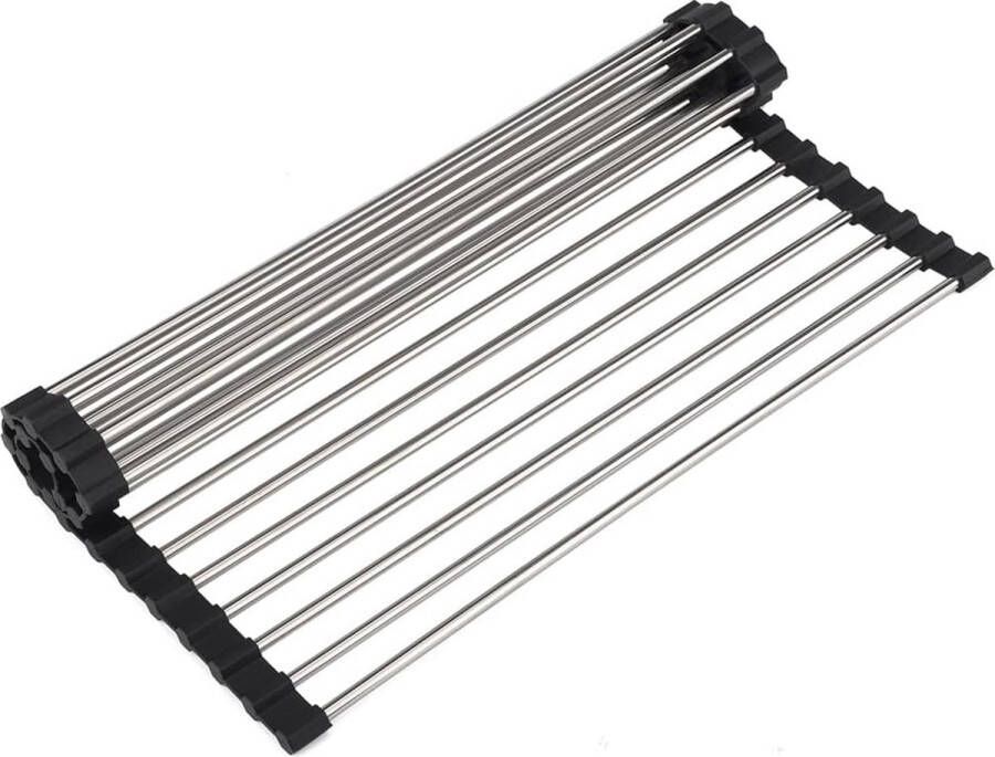 Serviesgoed Afdruiprek boven de gootsteen Opvouwbare afdruipmat Roestvrijstalen afdruiprek 20 buizen Oprolbaar afdruiprek Hittebestendig Vaatwasmachinebestendige spoelbakaccessoires 39 x 37 cm