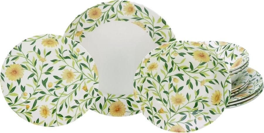 Serviesset 12 persoons CreaTable 16759 serie Amarilla 12-delige aardewerk bordenset vaatwasser en magnetronbestendig kwaliteitsie Serviesset 12 persoons