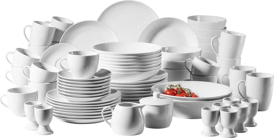 Serviesset 12 persoons moderne MÄSER Serie Barca uitgebreide voor 8 personen 68-delig combiservies wit rond. Serviesset 12 persoons