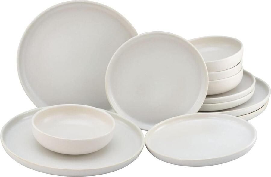 Serviesset 12 persoons Uno offwhite aardewerk vaatwasser magnetronbestendig Made in Portugal Serviesset 12 persoons