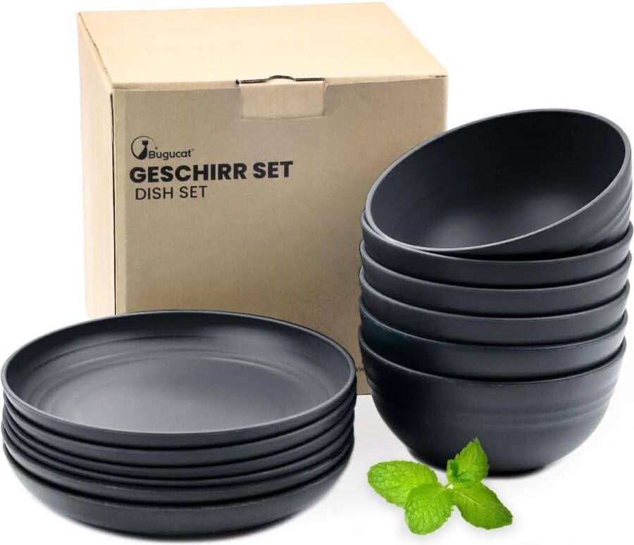 Serviesset 12 stuks campingserviesset van kunststof herbruikbare serviesset campingservies campingserviesset voor 6 personen onbreekbaar 6 serveerborden 6 schalen