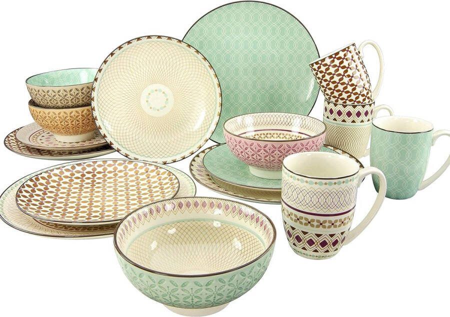 Serviesset Combiservies 16-Delig Aardewerk Creatable 20310 Serie Mandala