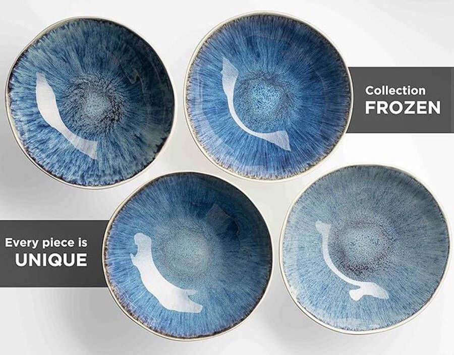 Serviesset van keramiek voor 4 personen 16-delig combiservies met organische vormen kleurrijk gespikkeld service steengoed blauw