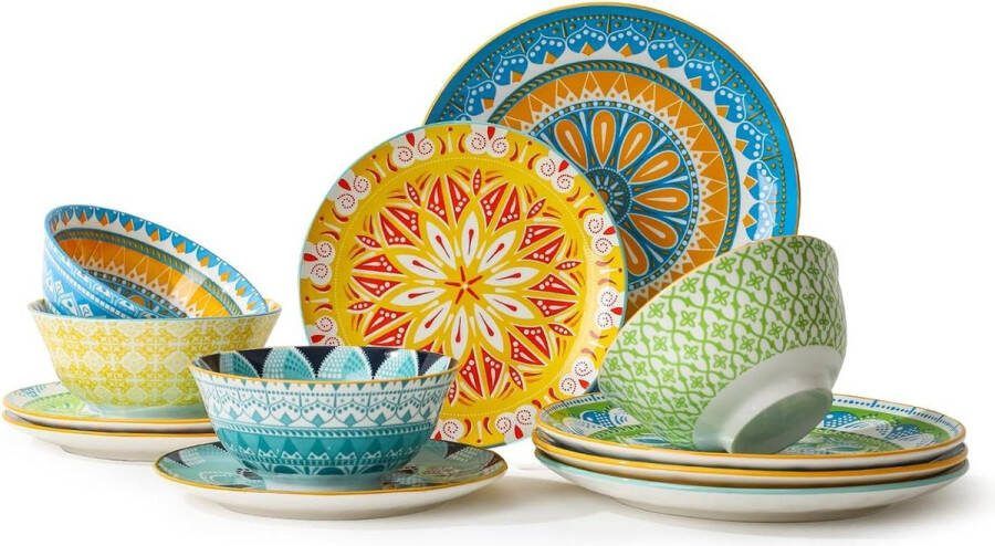 Serviesset voor 4 personen 12-delige keramische serviesset Kleurrijk eetservies Compleet design_serviesset