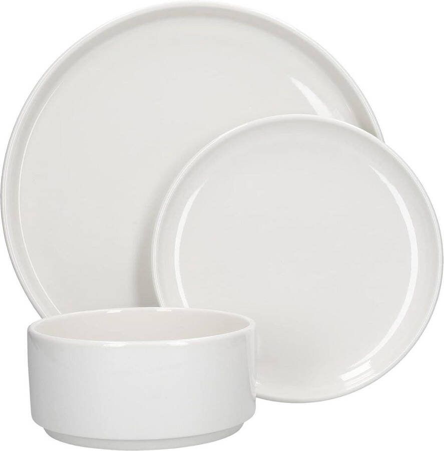 Serviesset Wit Porseleinen Borden en Kommen in Scandinavische Stijl Twaalfdelige set met Camberlie Bordenset