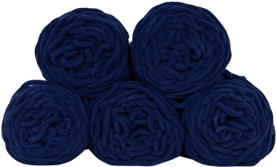 Set 5 bollen dikke wol donkerblauw chunky garen haken breien 7 mm breed 235 meter perfect voor amigurumi
