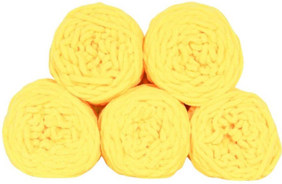 Set 5 bollen dikke wol Licht Geel chunky garen haken breien 7 mm breed 235 meter perfect voor amigurumi