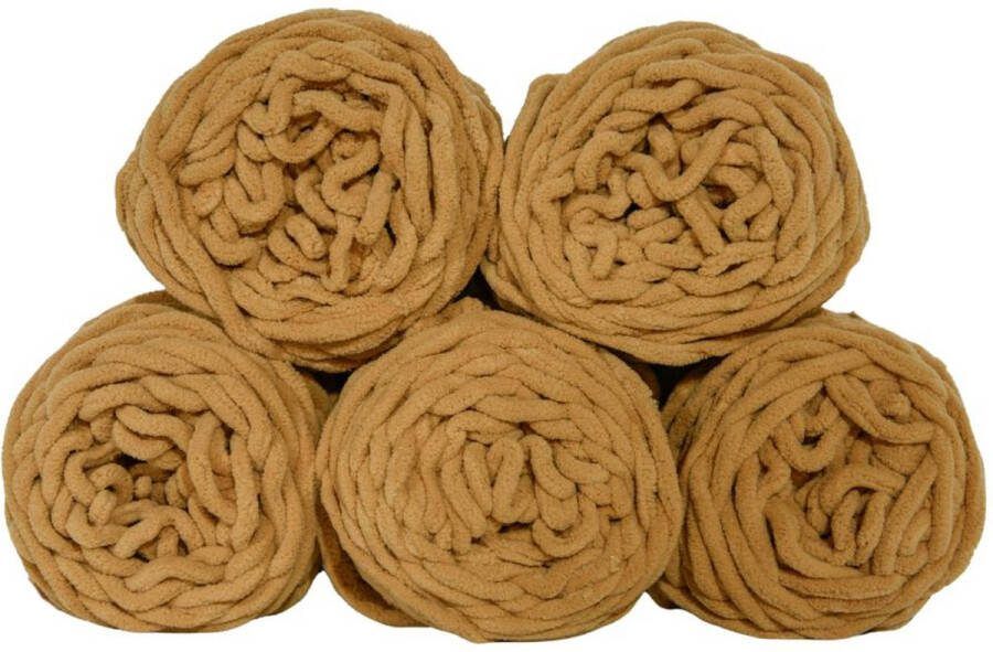 Set 5 bollen dikke wol lichtbruin chunky garen haken breien 7 mm breed 235 meter perfect voor amigurumi