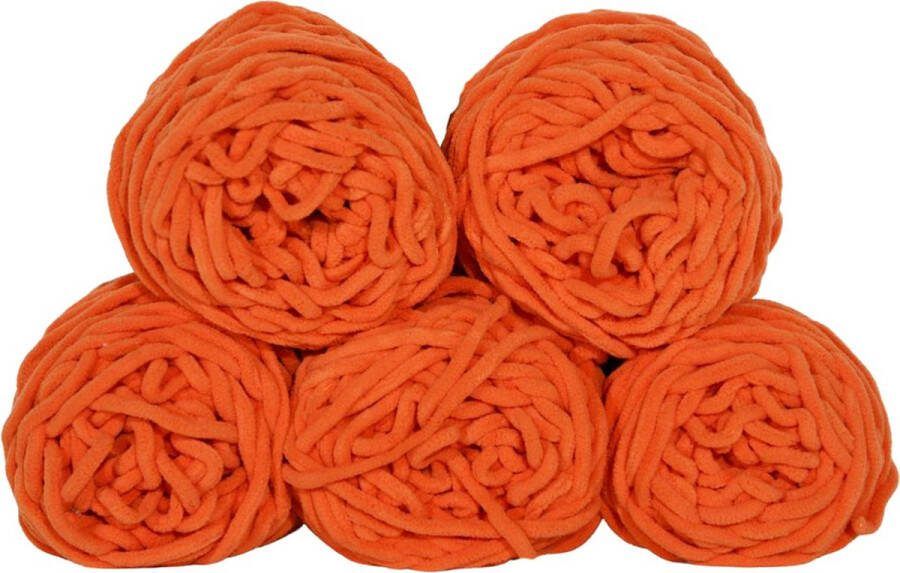 Set 5 bollen dikke wol oranje chunky garen haken breien 7 mm breed 235 meter perfect voor amigurumi