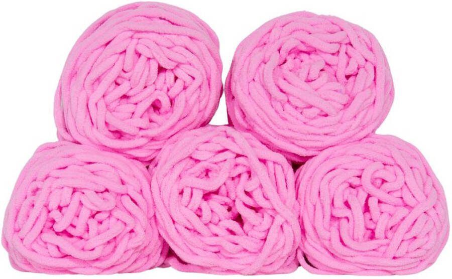 Set 5 bollen dikke wol pastel roze chunky garen haken breien 7 mm breed 235 meter perfect voor amigurumi