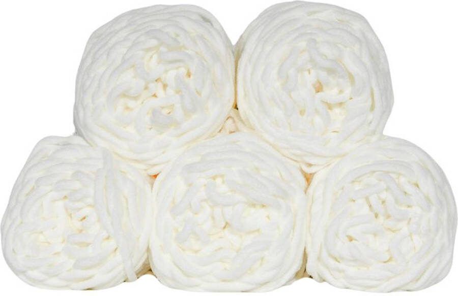 Set 5 bollen dikke wol roomwit chunky garen haken breien 7 mm breed 235 meter perfect voor amigurumi