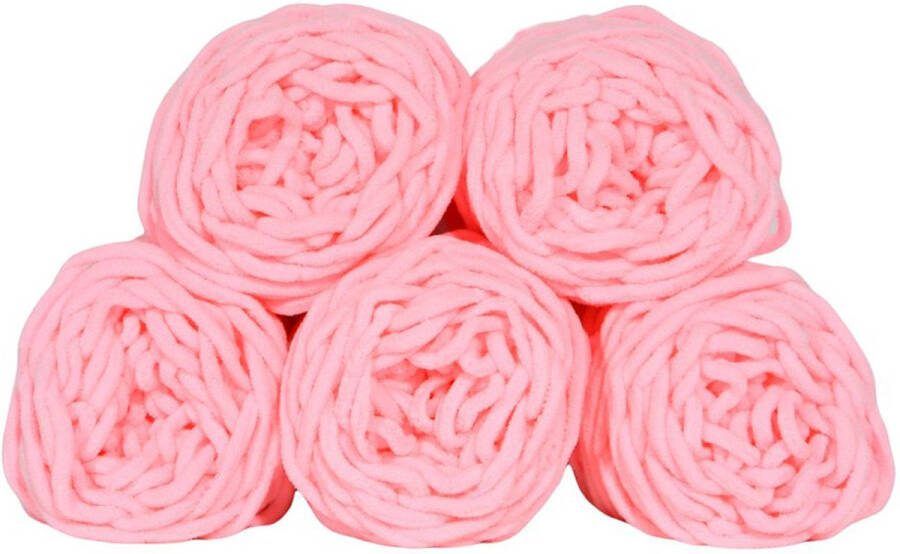 Set 5 bollen dikke wol roze chunky garen haken breien 7 mm breed 235 meter perfect voor amigurumi