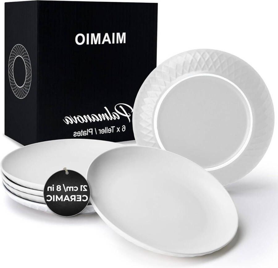 Set borden van 6 Moderne keramiek aardewerk borden Palmanova collectie Wit 21 cm Bordenset