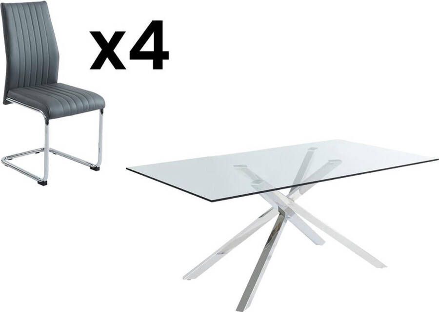 Set eetkamer: Tafel GLENDA + 4 stoelen MAXINE Glas & antraciet L 180 cm x H 75 cm x D 100 cm