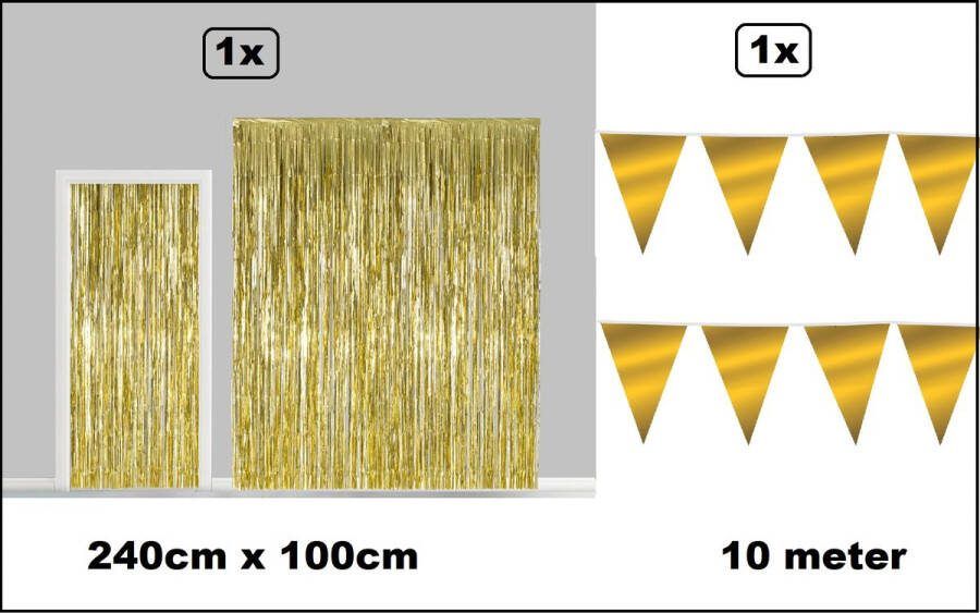 Set Folie gordijn metallic 2 4m x 1m goud + vlaggenlijn goud geleverd als EAN 8720823884220