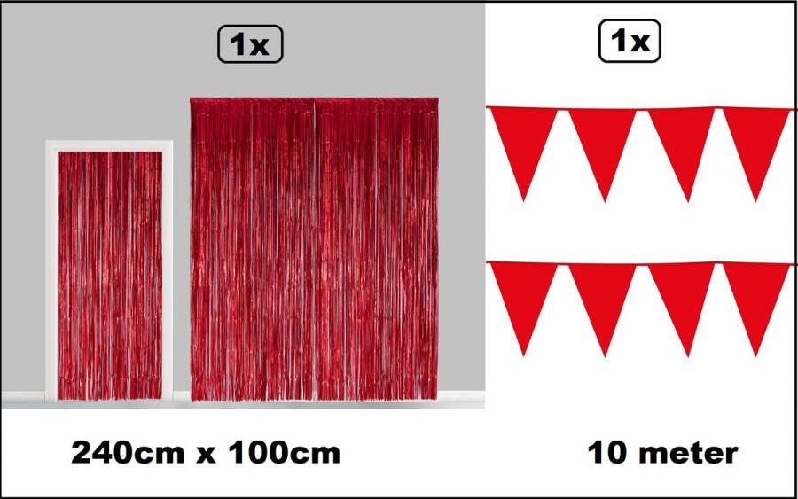 Set Folie gordijn metallic 2 4m x 1m rood + vlaggenlijn rood 10 GS1 INactief