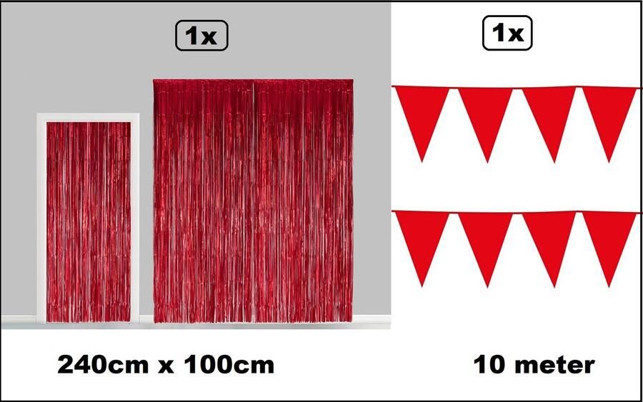 Set Folie gordijn metallic 2 4m x 1m rood + vlaggenlijn rood 10 meter