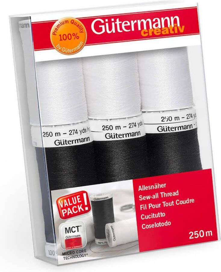 Set kit naaigaren 6 spoelen van 250 meter Gütermann stikzijde