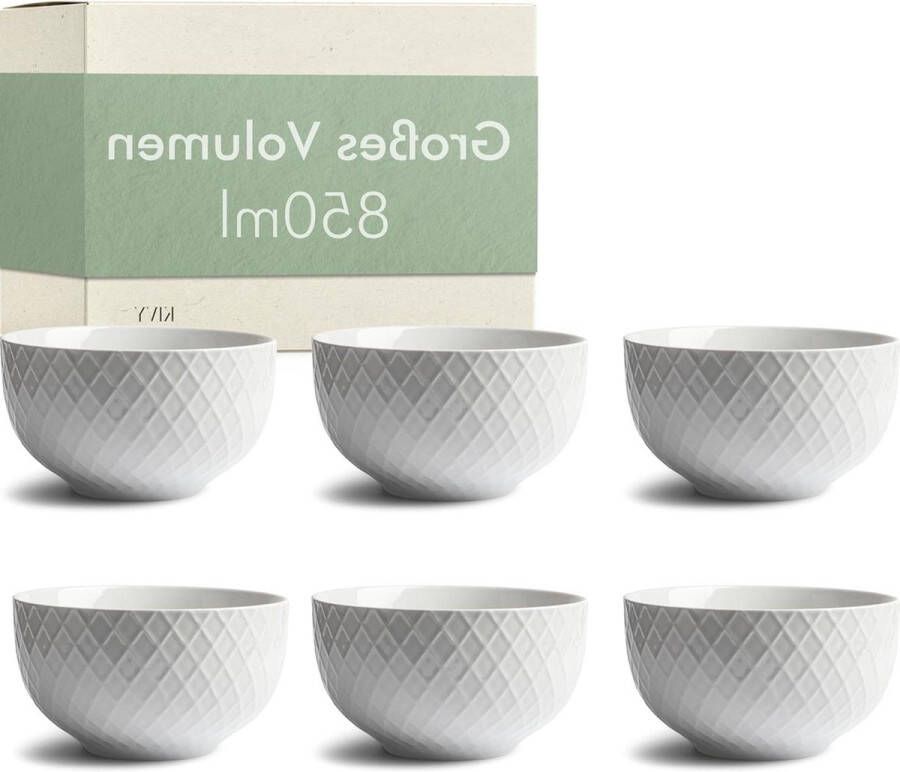 Set Kommen Extra Groot voor Muesli Soep en Bowls Grote Soepkom [6 x 850 ml] Set met Kommetjes Grote Soepkommen Cornflakeskom Grote Schaaltjes Kommenset