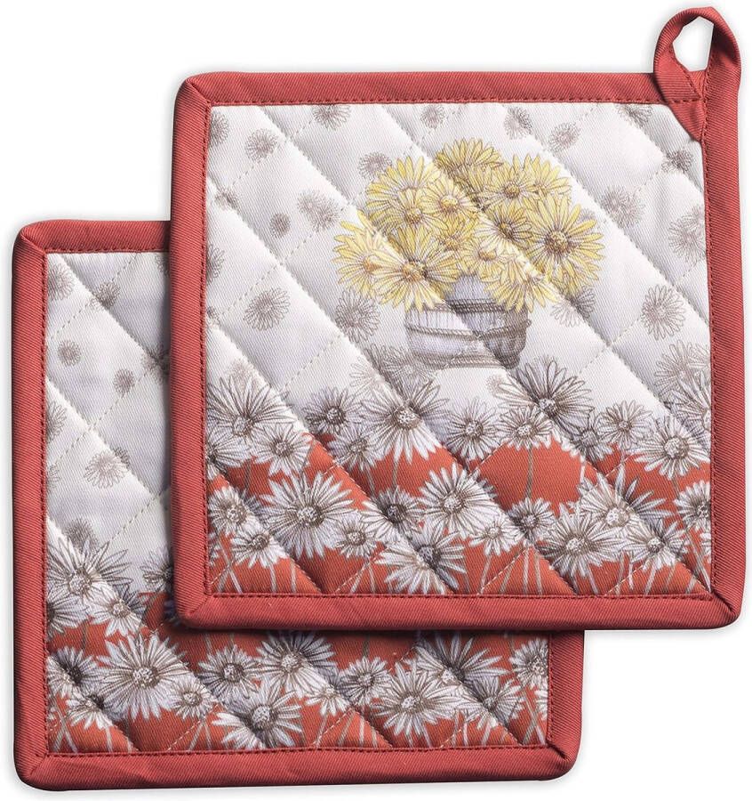 Set met 2 pannenhouders van 100% katoen met strik (20 cm x 20 cm) pannenlappen hittebestendig voor moederdaggeschenken grillen koken bagatelle-oogstfeest Kerstmis