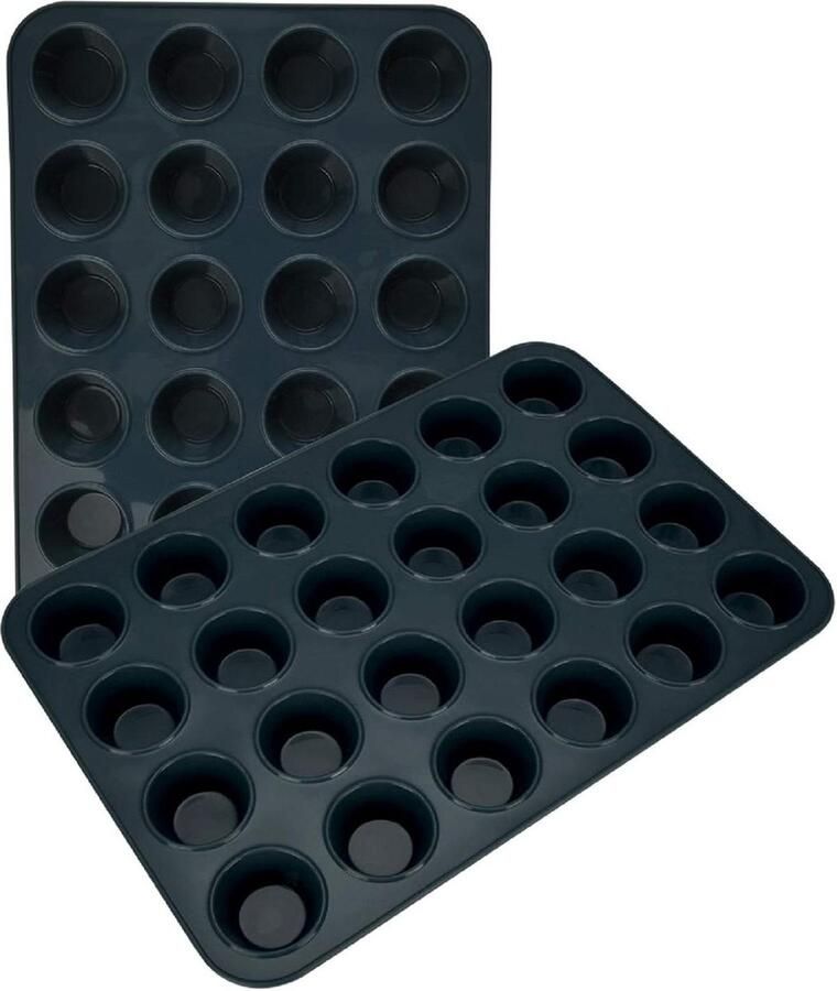 Set Mini Muffinvorm Pan 24 Siliconen Muffins Tray Anti-aanbaklaag Herbruikbare Cupcake Blik Bakhoes Voor Mini Mince Pie34 x 23 x 25 cm (Grijs)