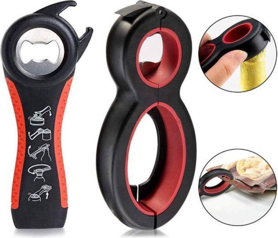 Merkloos Sans marque Set Multifunctionele Openers 6-in-1 en 5-in-1- Alles Opener Keukenhulp Bierflesopener Potopener Blikopener Conservenblikken Glazenpotten Gesealde Zakken Drankblikjes Pet Flessen Blisters Wijnflessen Schroefdoppen