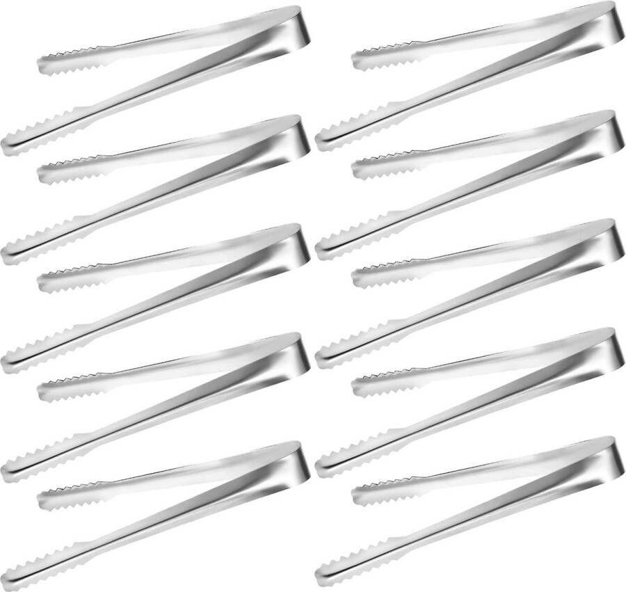 Set of 10 Roestvrijstalen Tongs 15 cm Keukentangen voor Snoep Serveren en IJs