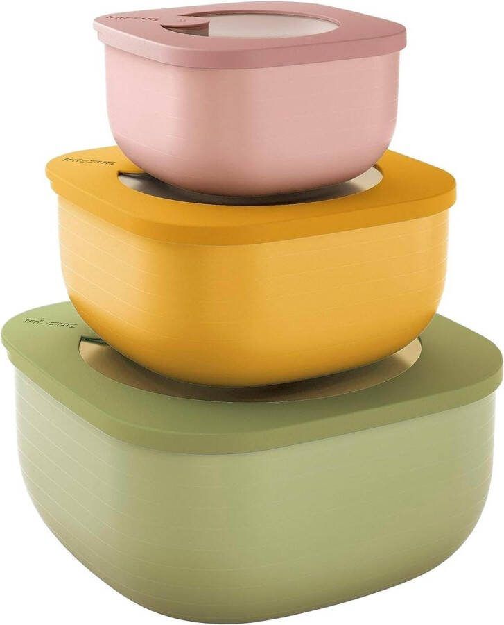 Set of 3 Low Hermetic Containers for Fridge Freezer Microwave Multicolour 19.5 x19.5 x h9.3 cm 450-975-1900 cc