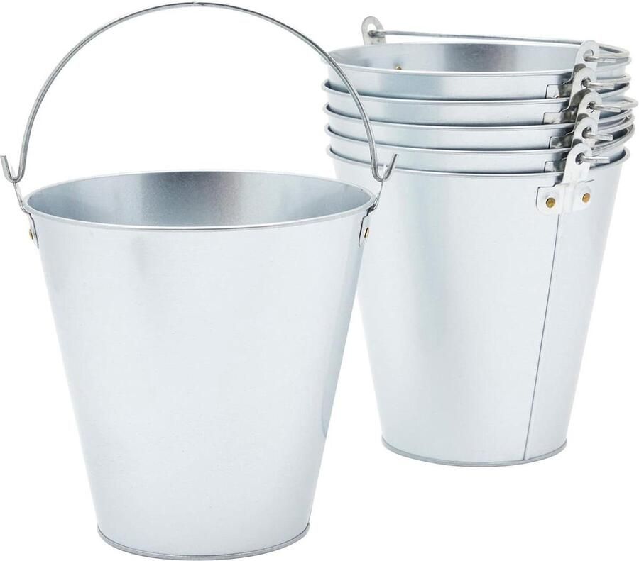 Verzinkte metalen emmers voor ijs bier bloemen Set van 6 stuks 3 liter