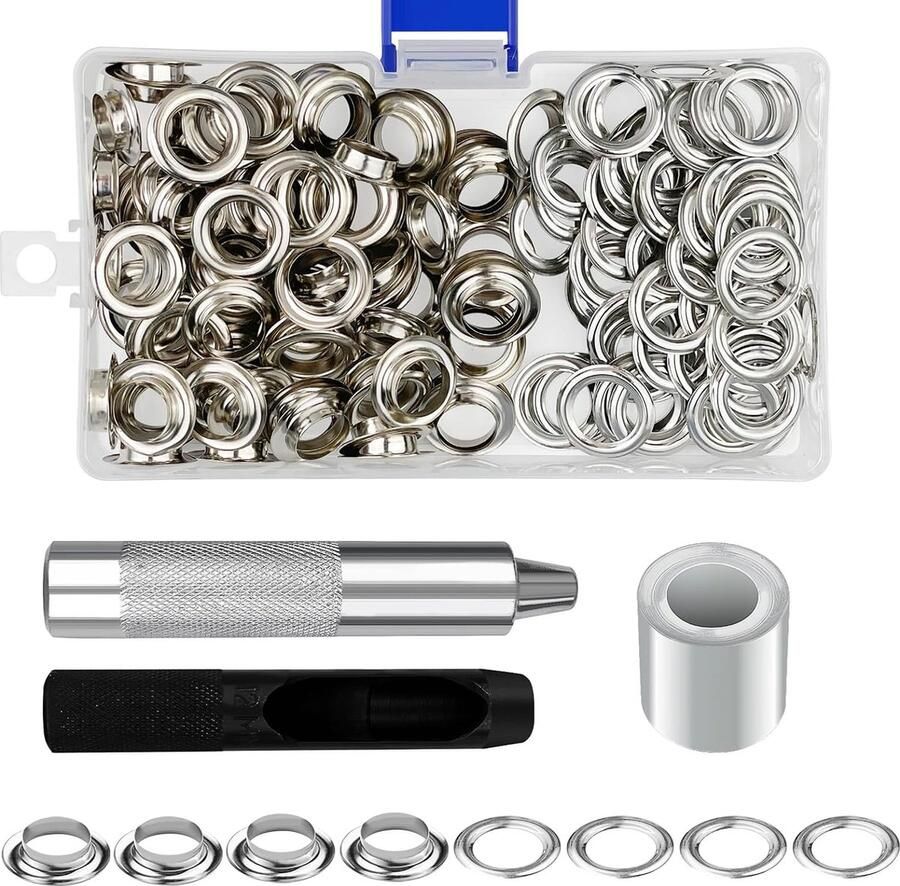 Set ogen metalen ogen voor stof 10 mm grommetool kit 100 stuks tule ogen ringen tang set en grommingsogen met 3-delig gereedschap voor waterdichte zeilen gordijnen