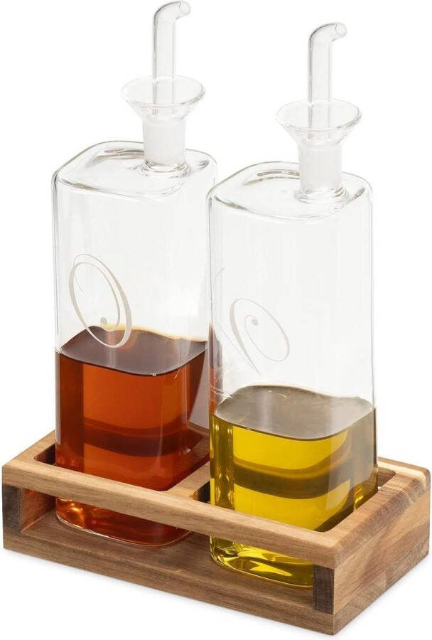 Set oliefles azijnfles Navulbare flesjes schenktuit Glazen flessen dispenser azijn olie Houten houder Olive Oil Bottle Dispenser
