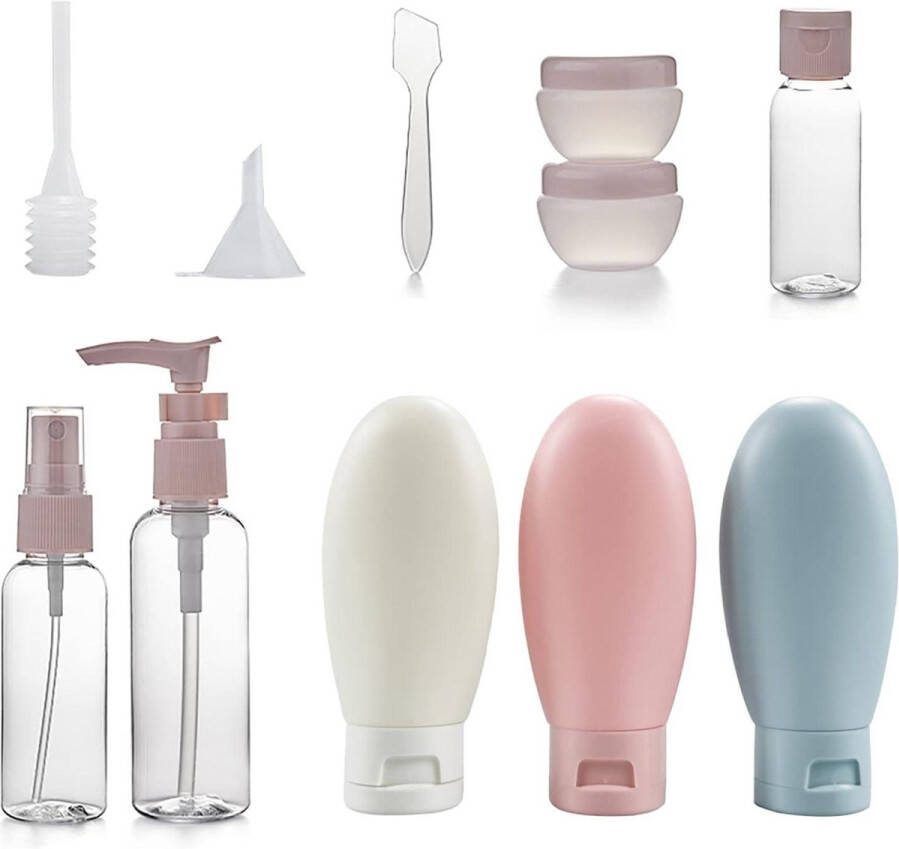 Set reisflessen 11 stuks TSA-goedgekeurd lekvrij navulcontainers voor cosmetica en toiletartikelen draagbare en plastic pomp spuitflessen reiscontainers reisflesjes 100ml