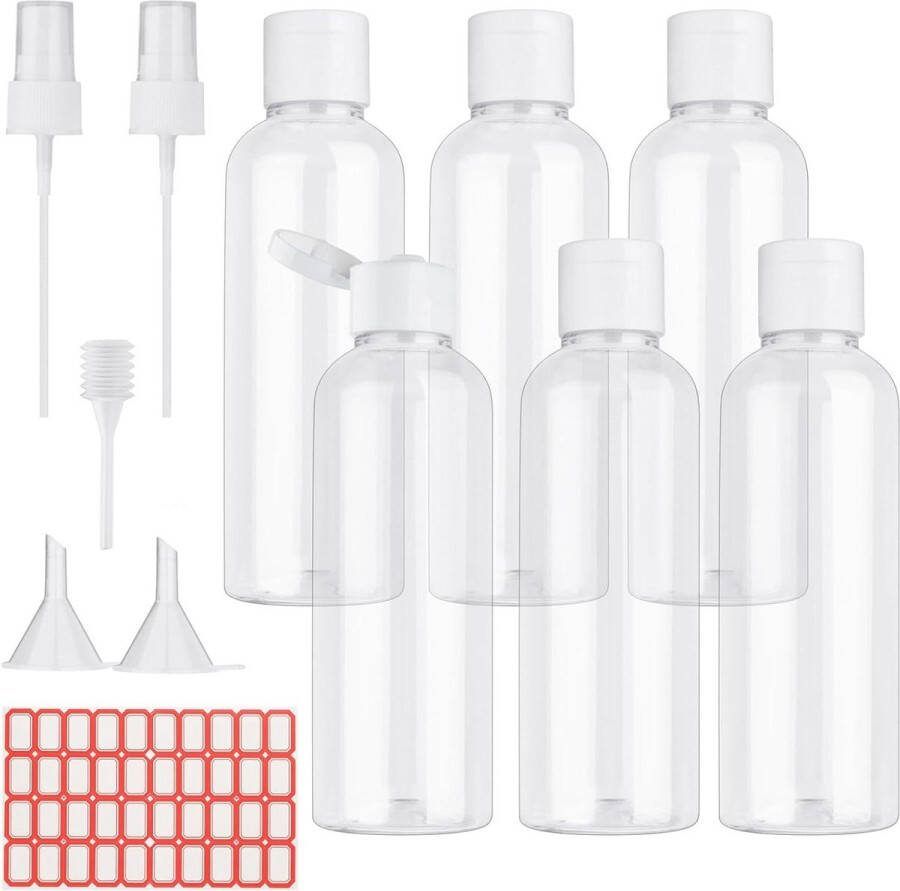 Set reisflessen 6 x 100 ml lege flessenset voor vlucht en vakantie met sproeiers en trechters reisflesjes handbagage