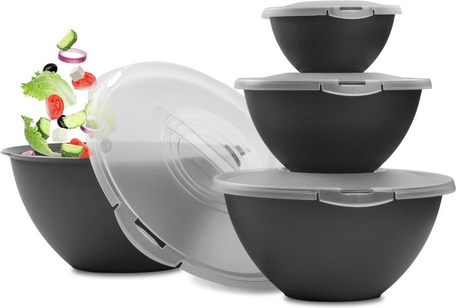 Saladekommen groot met deksel 6 liter antraciet-zwart BPA-vrij
