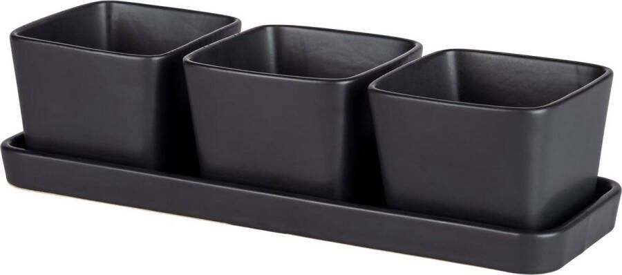 Set snackschaaltjes 4 stuks klein dienblad met 3 × 300 ml kommetjes van hoogwaardige keramiek ideaal voor tapas snacks & fingerfood 30 × 10 × 8 cm zwart Schalen set