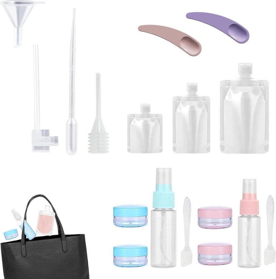 Set Travel Essentials 18pcs Navulbare Lege Knijpvloeistof Verpakking Zakken Reisflessen Pipetteer Gereedschap Shampoo Bodywash reisflesjes 100ml