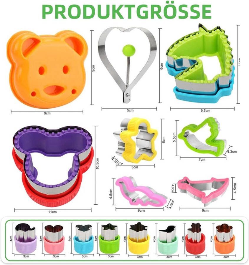 Set uitsteekvormpjes 32 stuks brood uitsteekvormen voor kinderen Sanwich groenten fruit uitsteekvormpjes roestvrij staal dino-stervormen uitsteekvorm