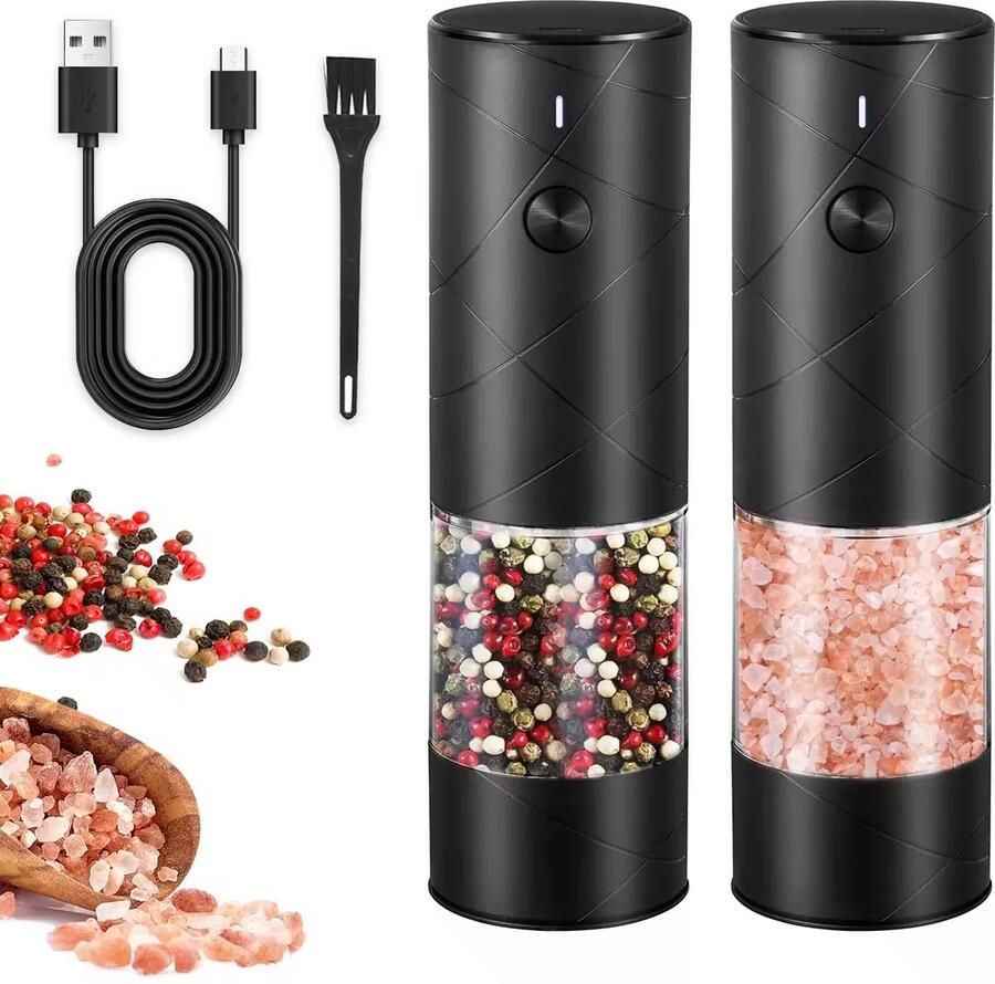 Set Usb Oplaadbare One-Knop Automatische Zout en Peper Molen Grinder Rechargeable Electric Pepper and Salt Grinder Set Usb Oplaadbare One-Knop Automatische Specerij Pepermolen Elektrische Zout En Peper Grinder Set