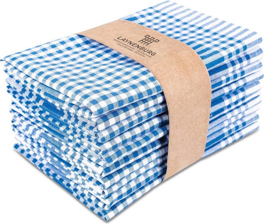 Set van 10 hoogwaardige theedoeken geruit 100% katoen 45 x 65 cm en ophanglus Oeko-Tex Standard 100 pluisvrij en modern vintage keukenhanddoeken blauw
