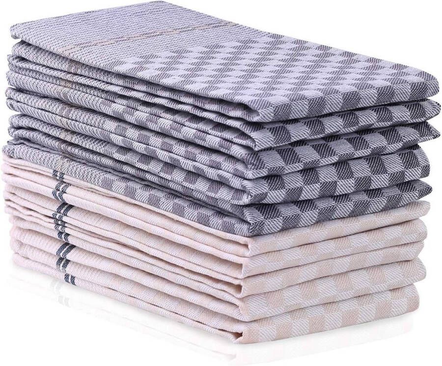 Set van 10 keukendoeken 100% katoen crème grijs grafiet met ophanghaakjes hoogwaardige theedoeken met zoekwoord 'keukentextiel