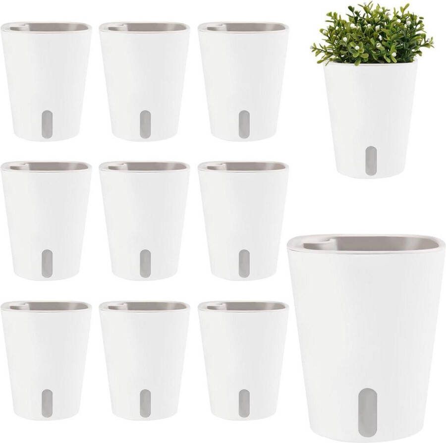 Set van 10 kruidenpotten plastic met zelfbewatering keukenkruiden bloempot met irrigatiesysteem voor balkon en slaapkamer