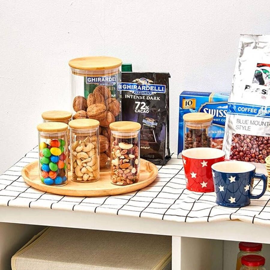 Set van 10 luchtdichte doorzichtige glazen kruidenpotjes opbergpotjes met bamboe deksels en krijtbord etiketten