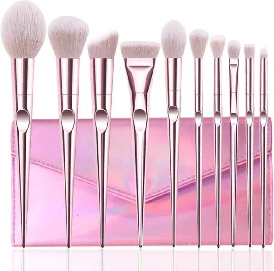 Set van 10 make-up kwasten met etui Make up kwasten set roze Makeup kwastenset