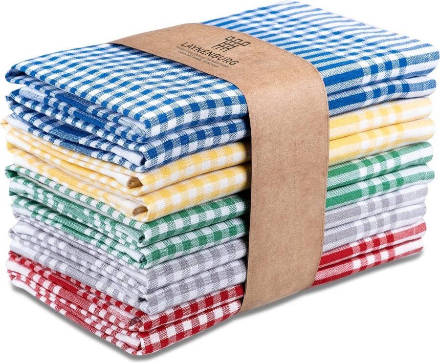 Set van 10 premium theedoeken geruit 100% katoen 45x65 cm & hanger Oeko Tex Standard 100 keukendoeken pluisvrij & modern vintage keukenhanddoeken (meerkleurig)