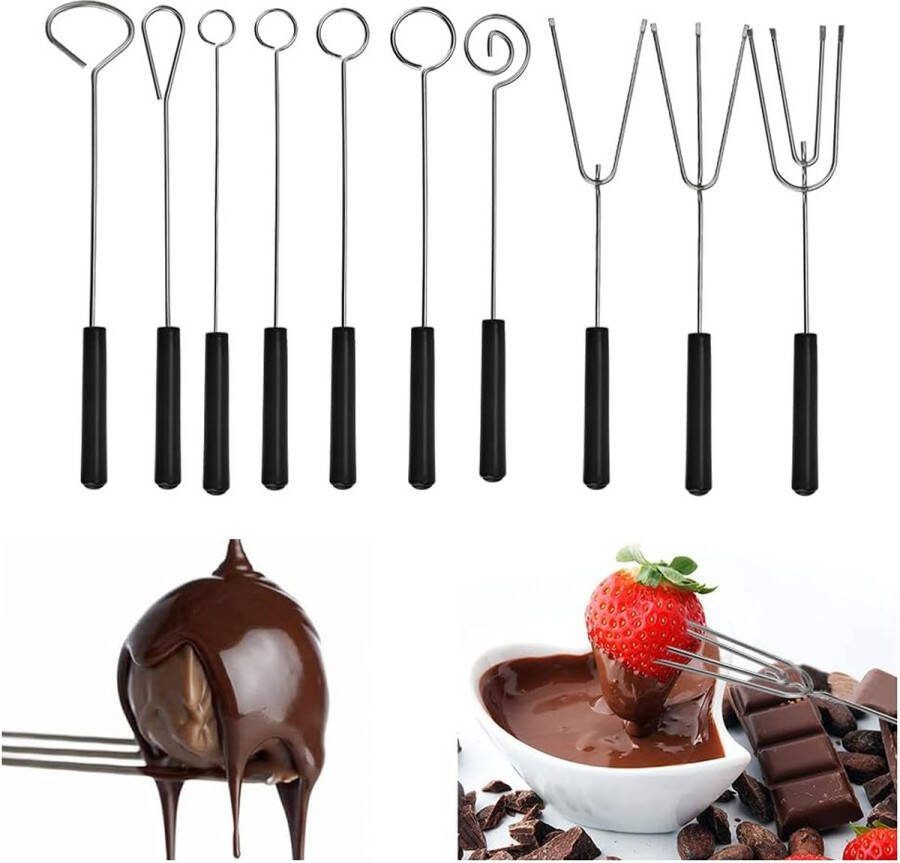 Set van 10 RVS Chocolade en Fondue Vorken voor Bakken en Koken