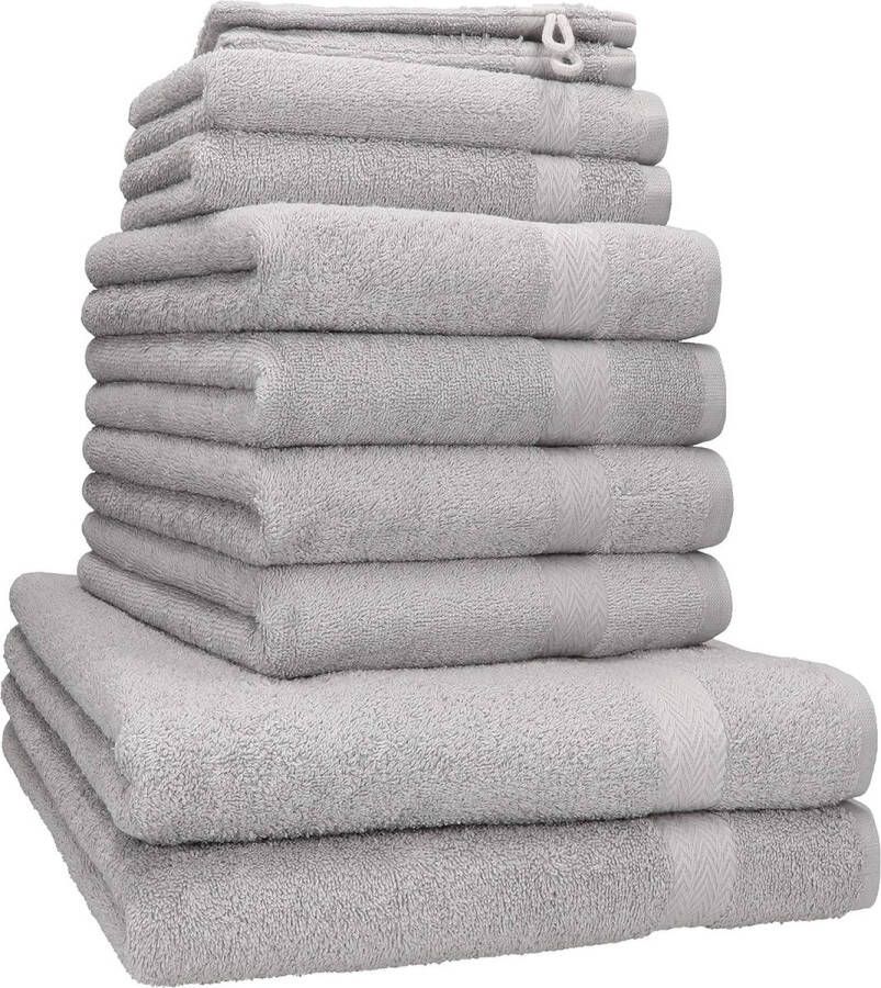 Set van 10 stuks. Betz Premium handdoekenset inclusief 2x badhanddoeken 70 x 140 cm 4x handdoeken 50 x 100 cm 2x gastendoekjes 30 x 50 cm 2x washandjes 17 x 22 cm kwaliteit 470 g m² zilvergrijs