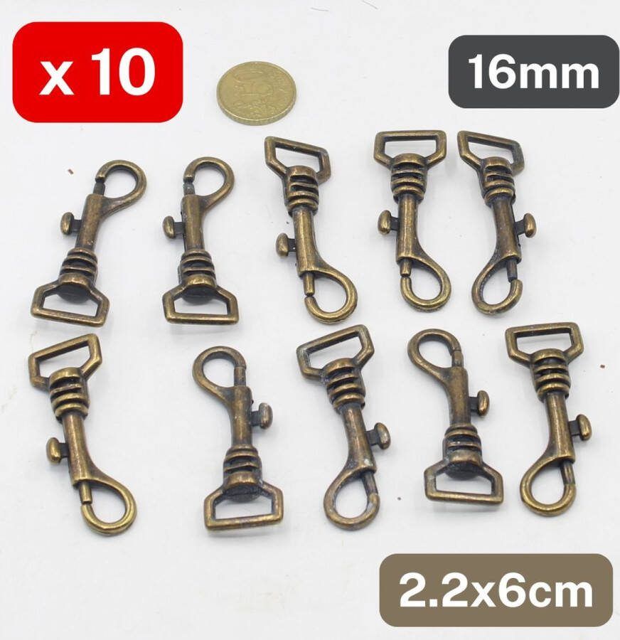 Set van 10 Stuks Vintage MUSKETONHAKEN KARABIJNHANGERS SLEUTELHANGERS Voor Linten van 16MM Voor MODE RUGZAKKEN Kleur BRONS
