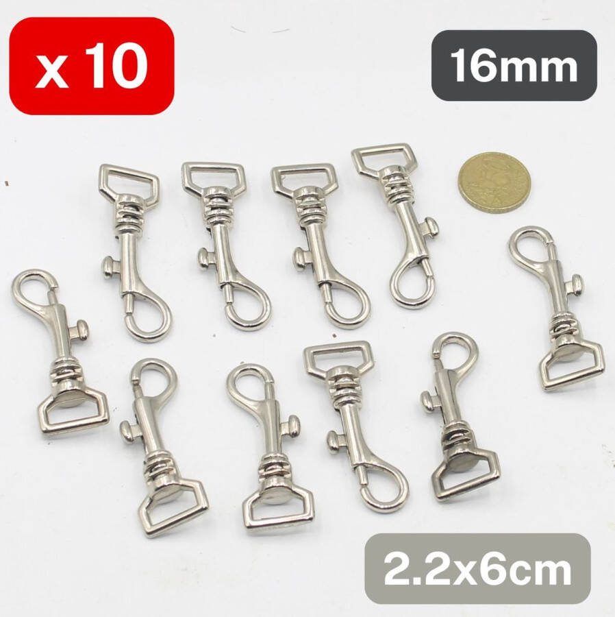 Set van 10 Stuks Vintage MUSKETONHAKEN KARABIJNHANGERS SLEUTELHANGERS Voor Linten van 16MM Voor MODE RUGZAKKEN Kleur ZILVER