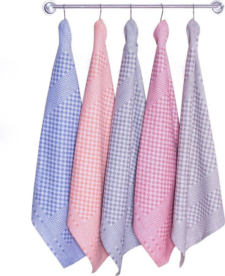 Set van 10 Theedoeken 100% katoenen keukenhanddoeken 220 GSM Zacht Super Absorberende Handdoeken Volledig Twijn 50x70cm (Rood 10)