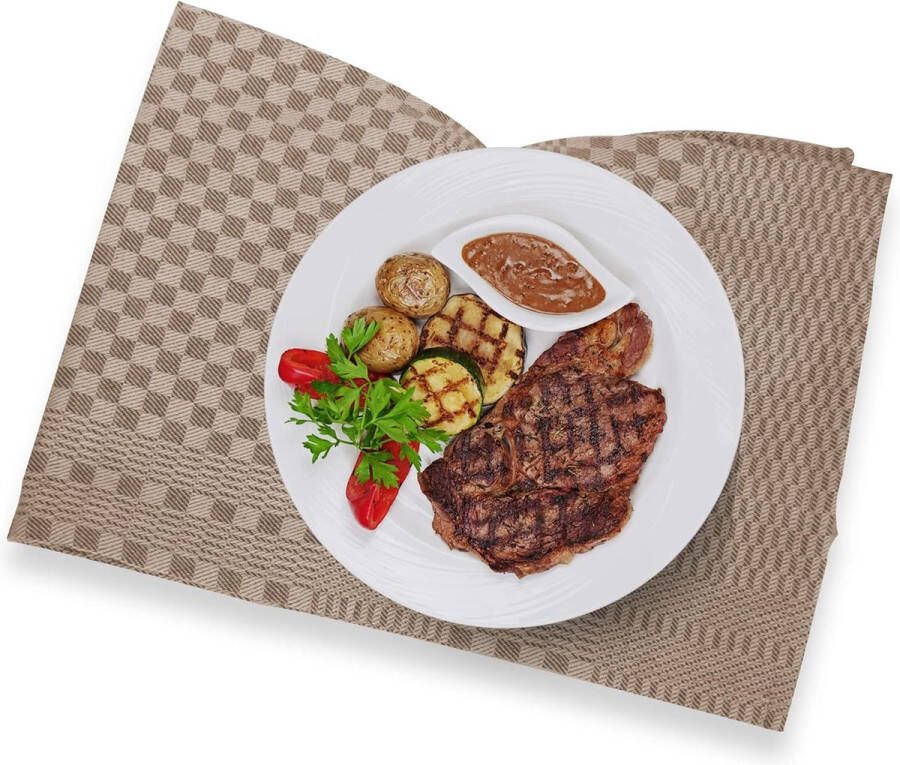 Set van 10 Theedoeken 100% katoenen keukenhanddoeken 220 GSM Zacht Super Absorberende Handdoeken Volledig Twijn 50x70cm (Bruin 10)
